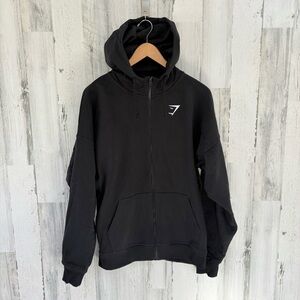 Gymshark Men’s Size Small Crest Oversized Full Zip Hoodie Jacket In Black